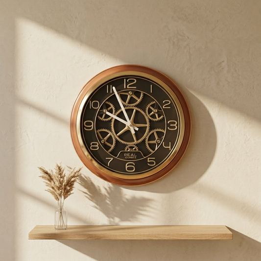 Designer Modern Round Wall Clock with Exposed Gears