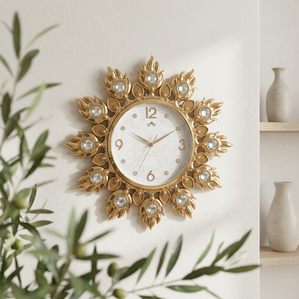 Ornate Gold Sunburst Designer Wall Clock