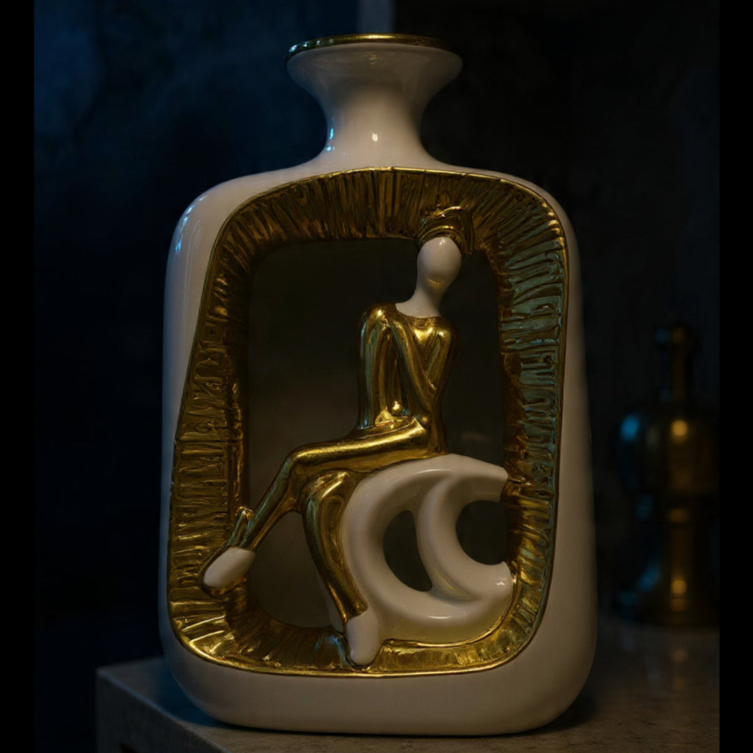 Elegant Modern Dancer Ceramic Vase in Black and Gold