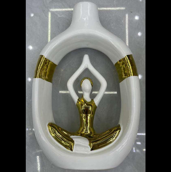 Zen Yoga Pose Abstract Vase in Matte White and Gold