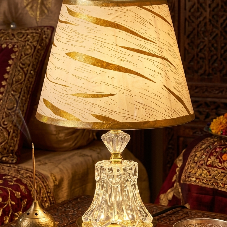 Modern Glass Table Lamp with Designer Fabric Shade