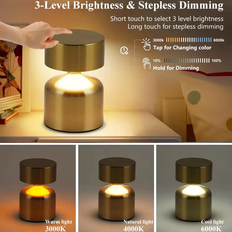 Mini Metal Table Gold Lamp with 3 color changing mode