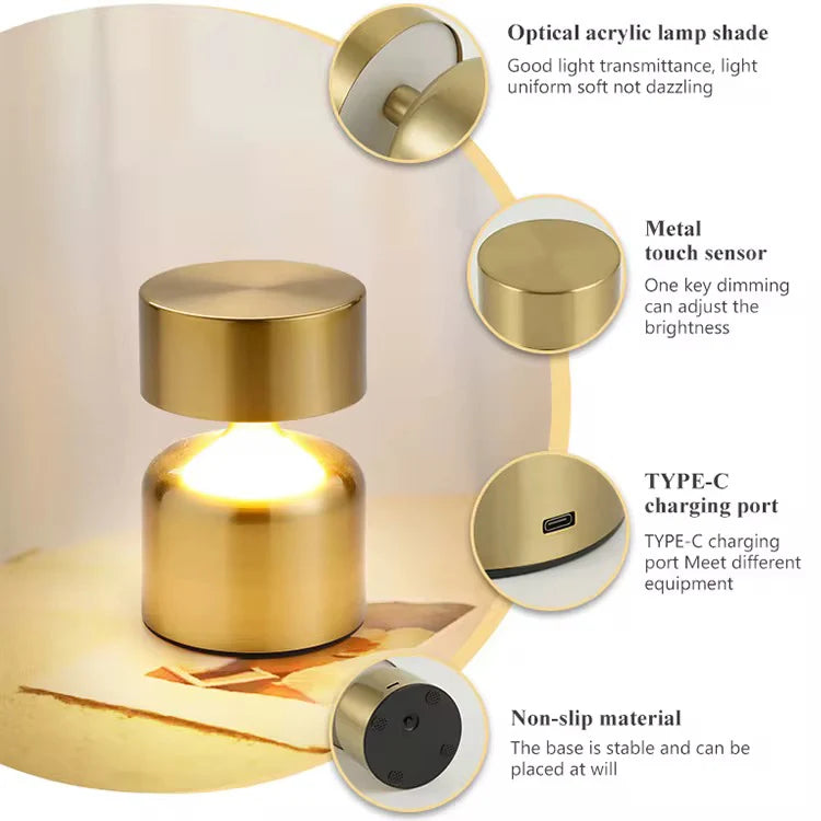 Mini Metal Table Gold Lamp with 3 color changing mode