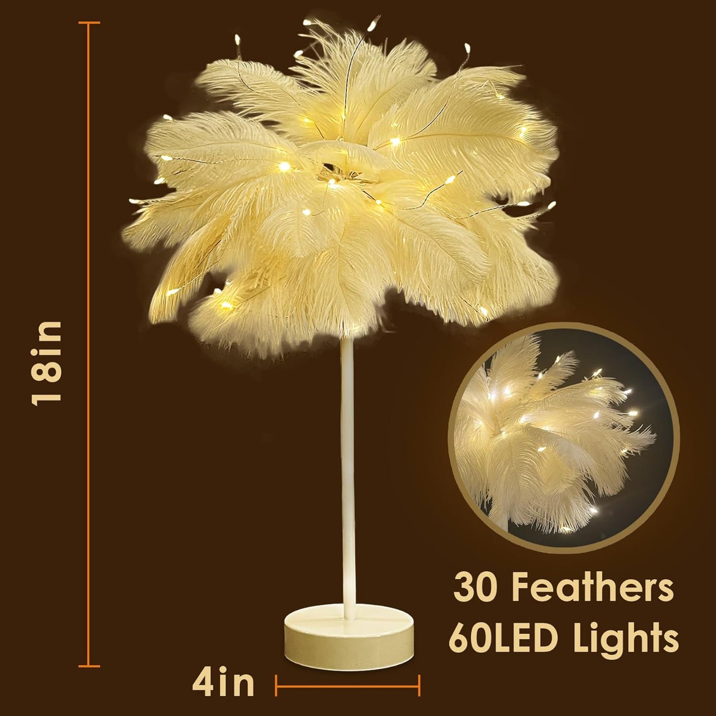 Elegant Ostrich Feather Bedside Table Lamp (white)