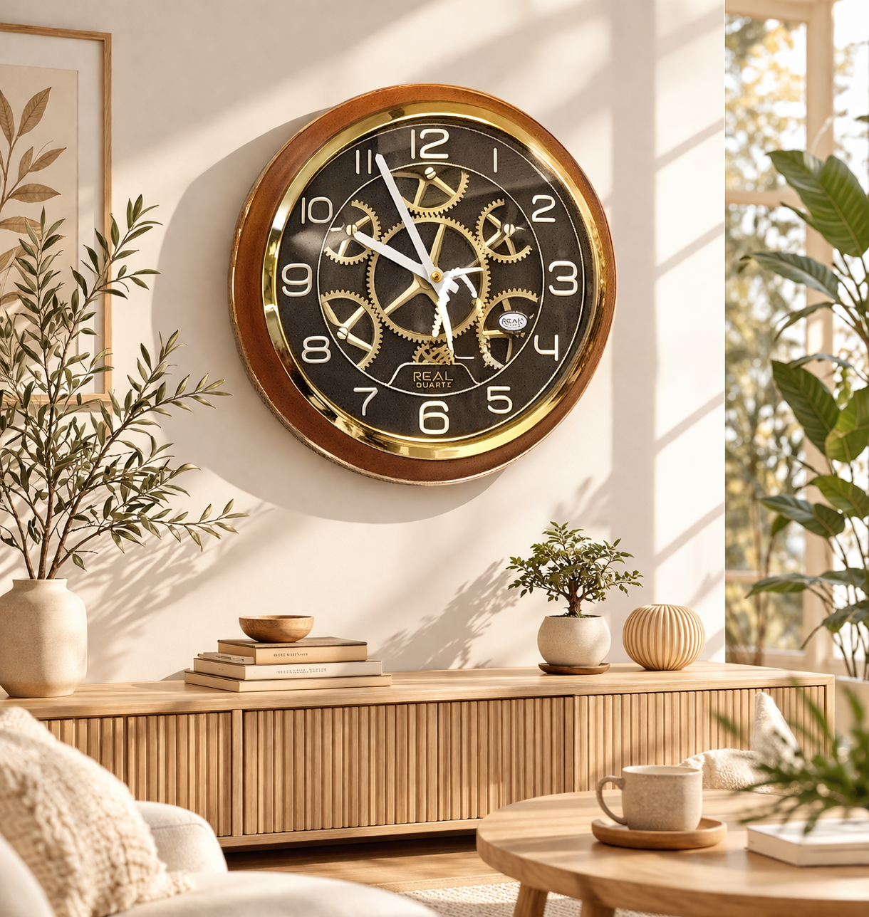 Modern Round Wall Clock with Exposed Gears