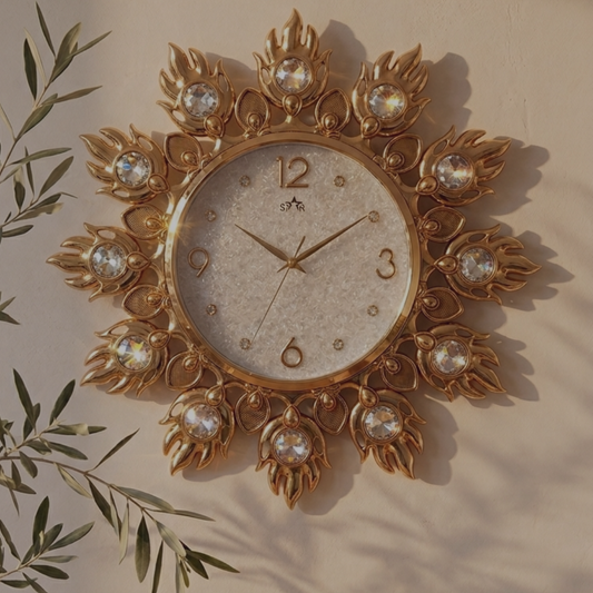Ornate Gold Sunburst Designer Wall Clock