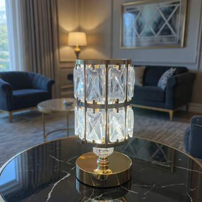 Modern Crystal Glass Table Lamp with Gold Frame
