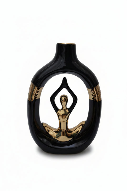 Zen Yoga Pose Abstract Vase in Matte Black and Gold