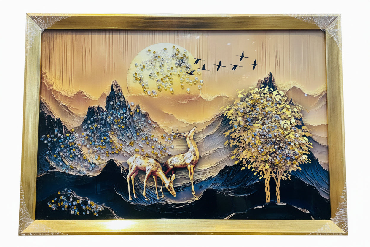 Golden Tree and Deer Art