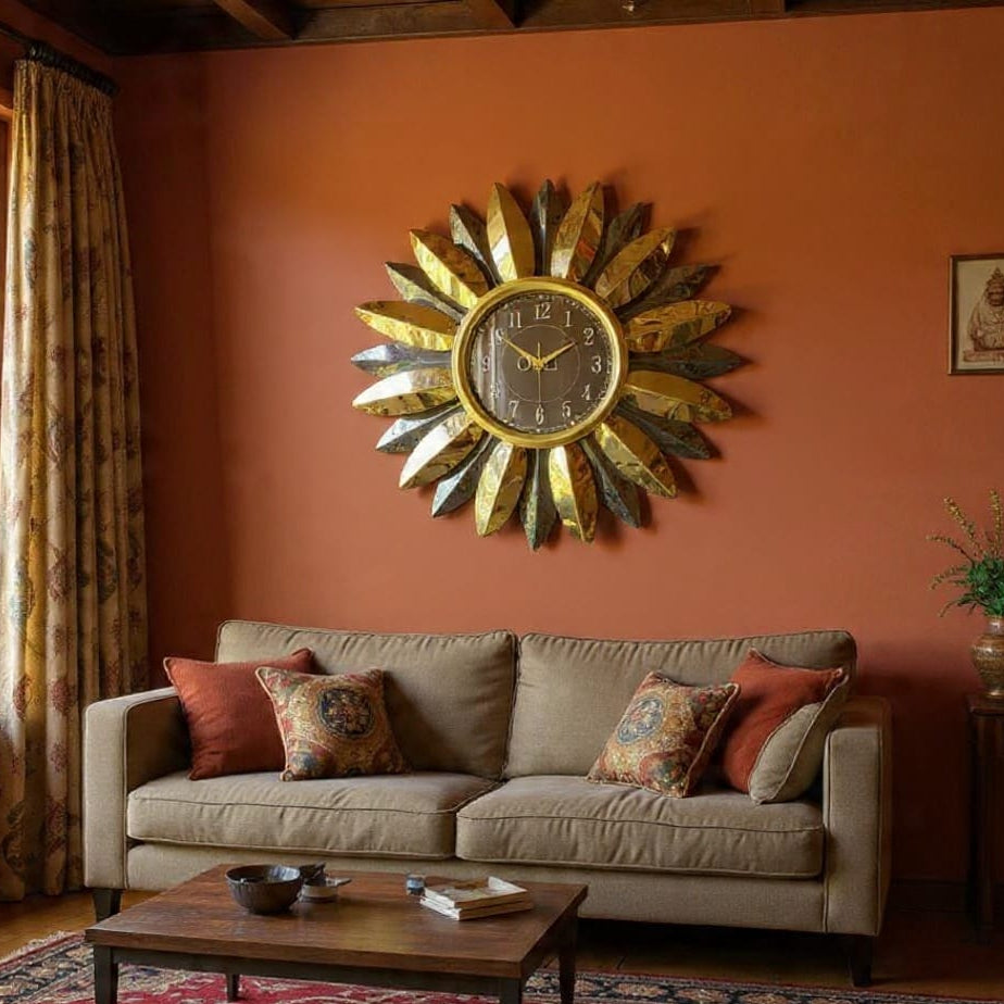 Large 60cm Gold and Black Sunburst Wall Clock