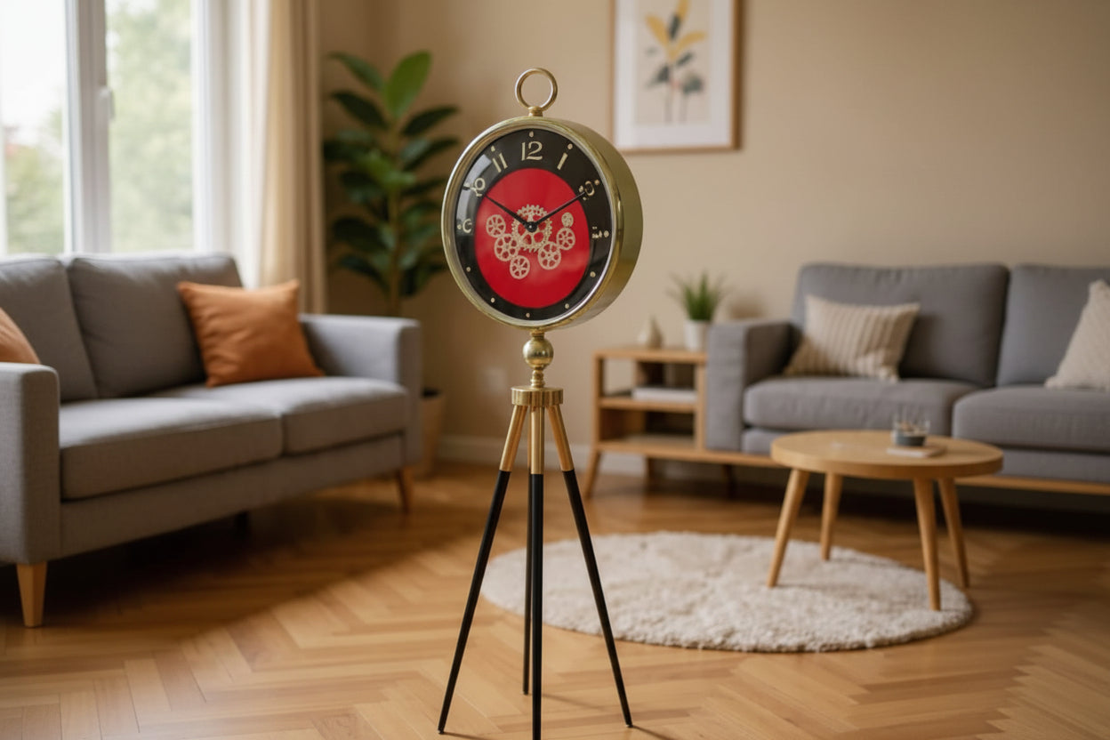 Royal Bold Crimson Tripod Clock With Red Dial