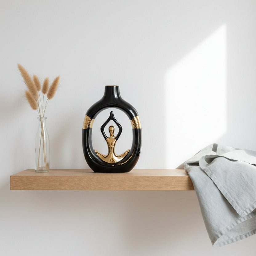 Zen Yoga Pose Abstract Vase in Matte Black and Gold