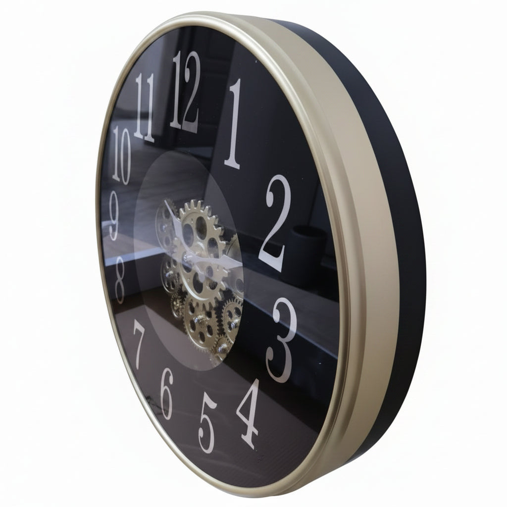 Designer Black Dial Gold Gear Clock