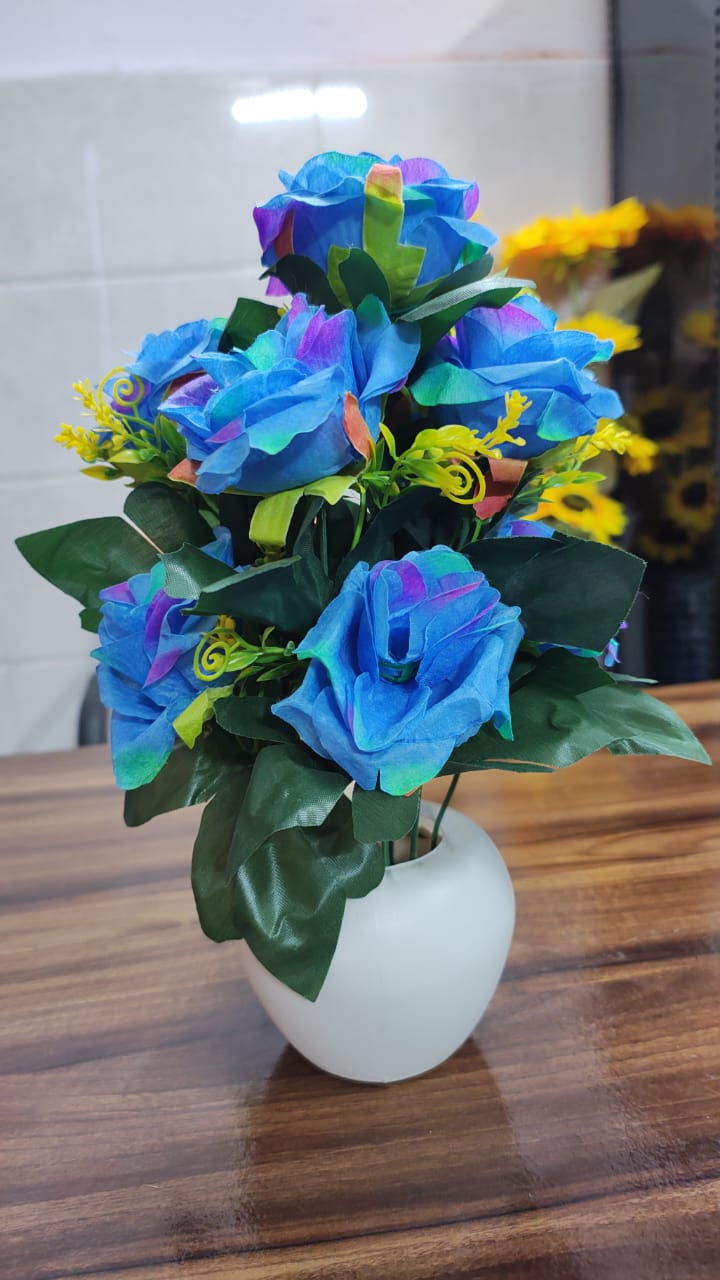 Hodor Designs Artificial Blue Rose Potted Plant