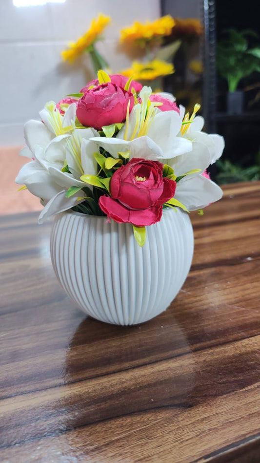 Hodor Designs Artificial White Lily & Pink Peony Potted Plant