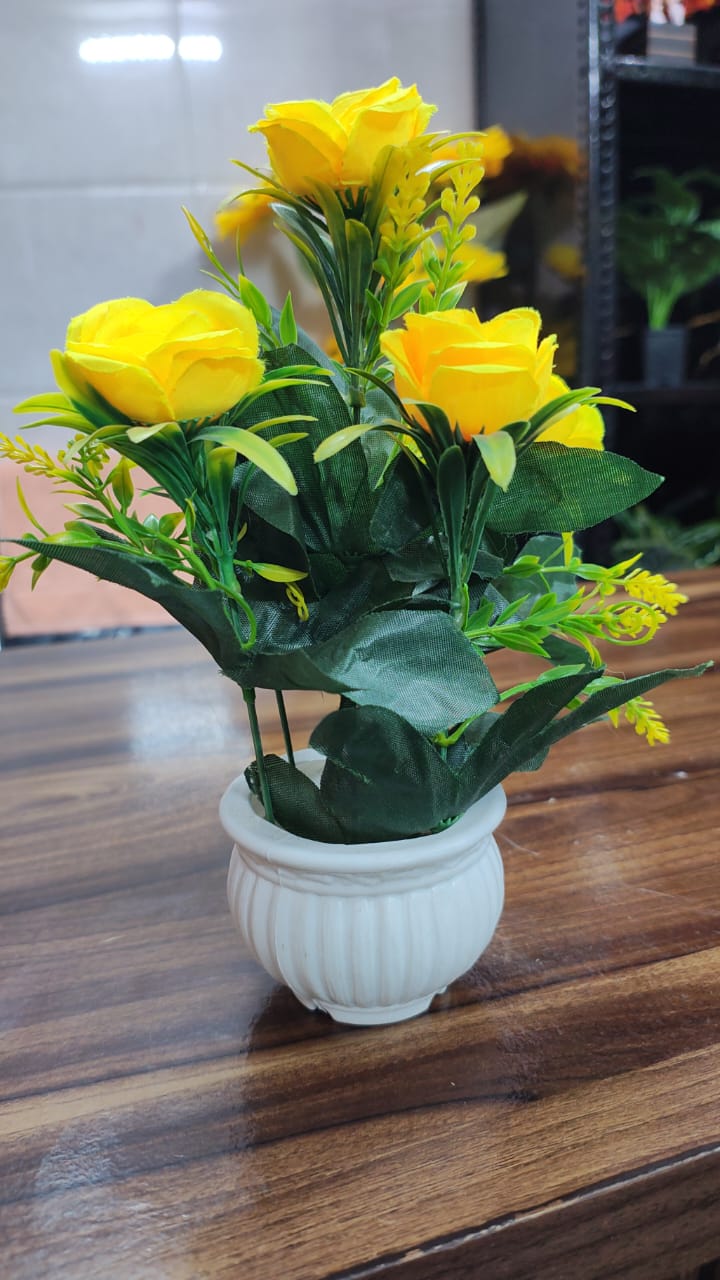Hodor Designs Artificial Yellow Rose & White Lily Potted Plant