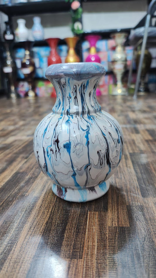 Hodor Designs 6-Inch Blue and Black Fluid Art Vase