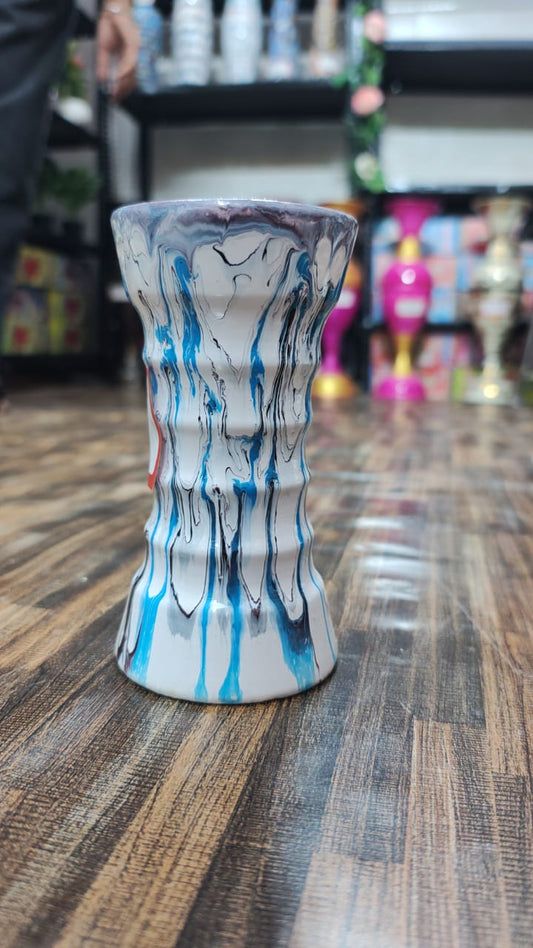 Hodor Designs Abstract Blue and Black Drip Painted Vase