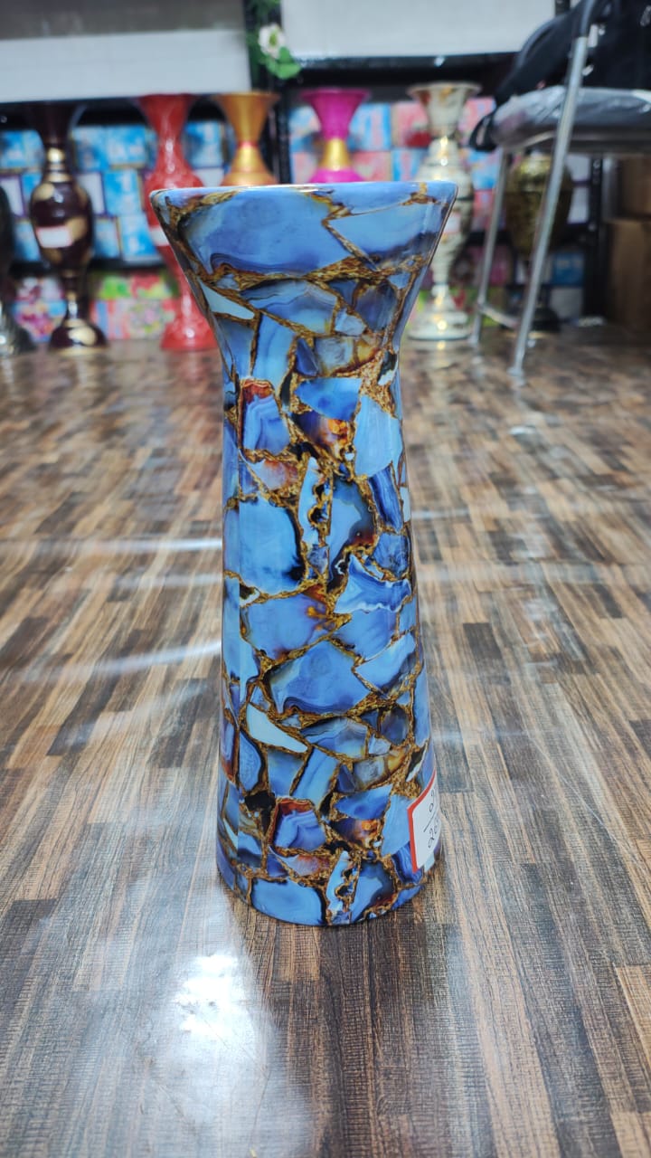 Hodor Designs Blue and Gold Mosaic Pattern Decorative Vase