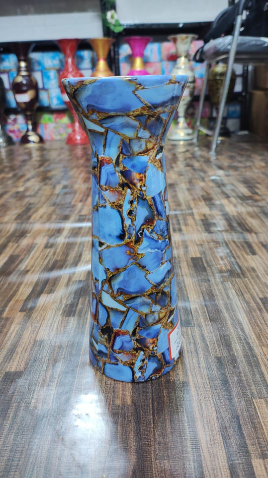 Hodor Designs Blue and Gold Mosaic Pattern Decorative Vase