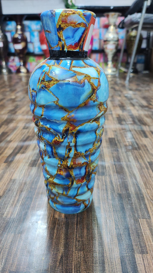 Hodor Designs 12-Inch Blue and Gold Marbled Decorative Vase