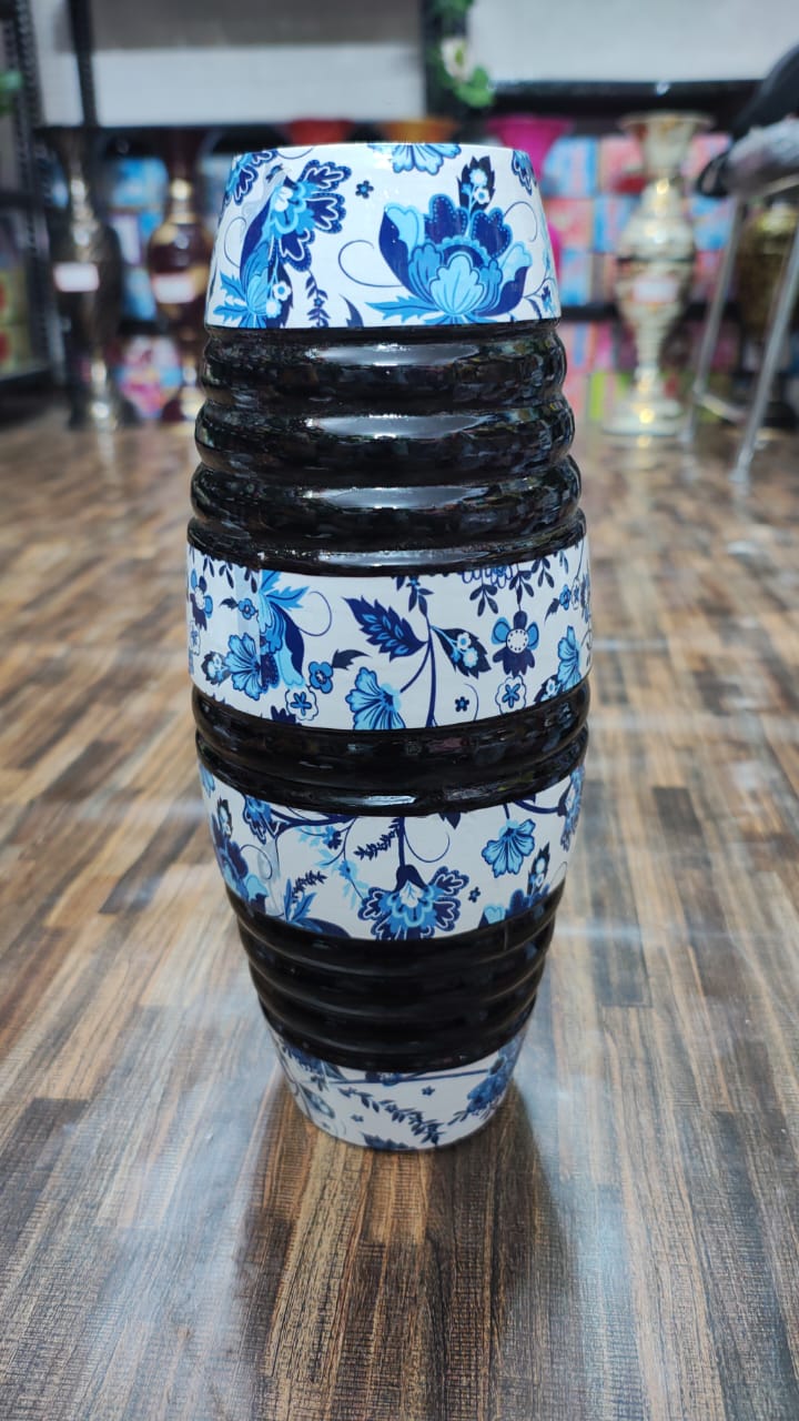 Hodor Designs 12-Inch Blue and White Floral Potted Vase