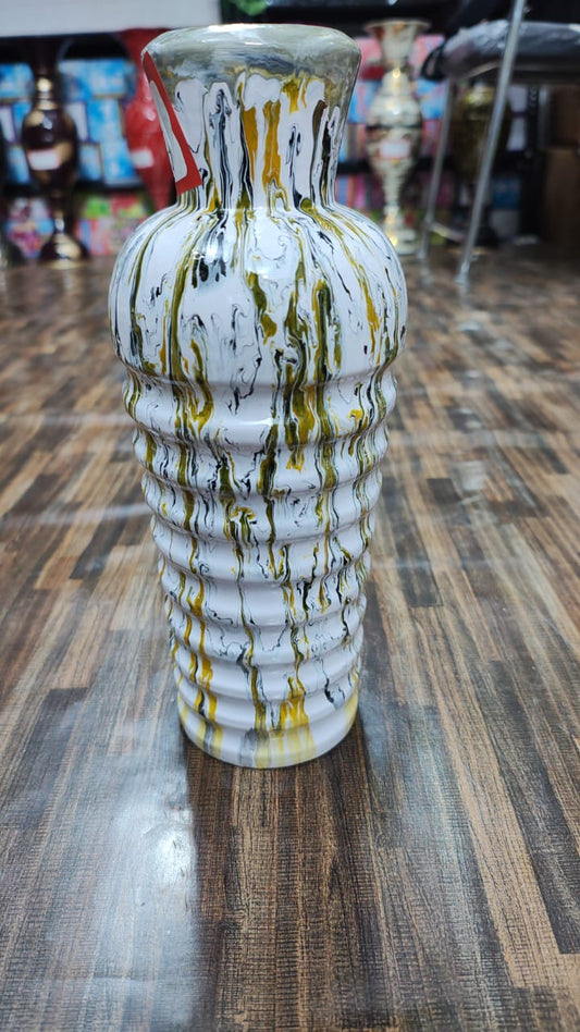 Hodor Designs 12-Inch Green and Yellow Abstract Drip Painted Vase