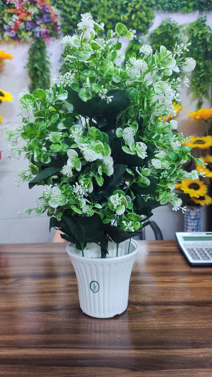 Hodor Designs Artificial Mixed Greenery Plant with White Flowers