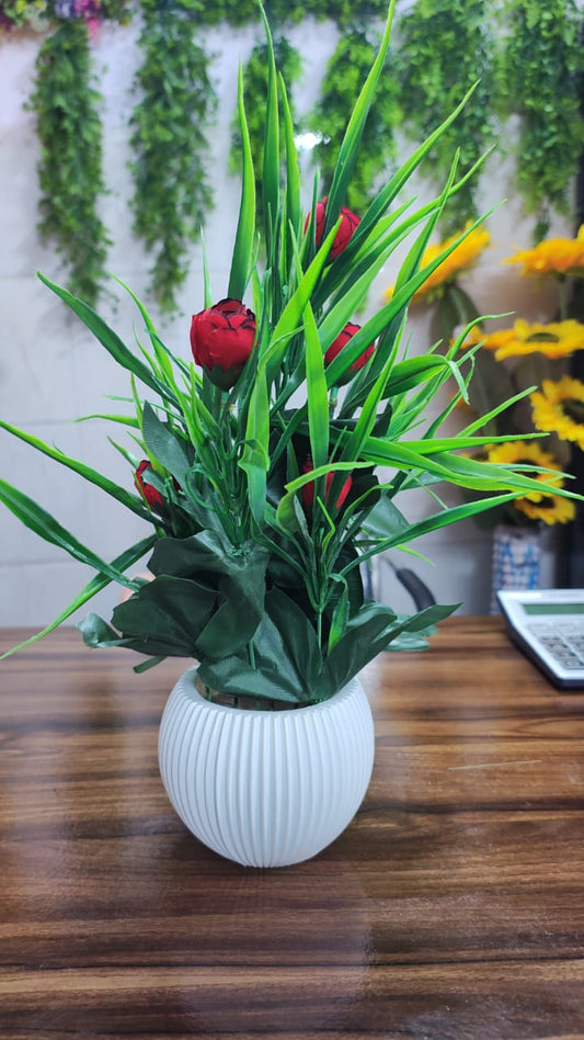 Hodor Designs Artificial Red Rose Potted Plant