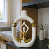Zen Yoga Pose Abstract Vase in Matte White and Gold