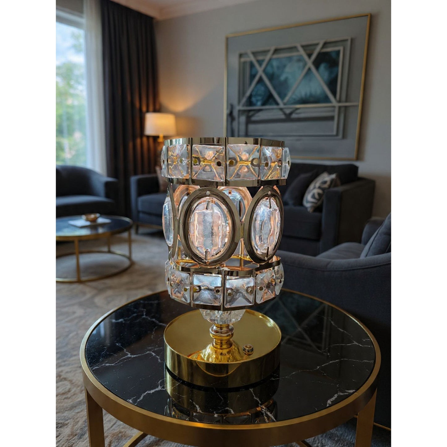 Luxury Crystal Table Lamp with Gold Base