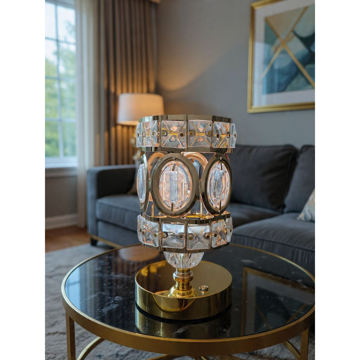 Luxury Crystal Table Lamp with Gold Base
