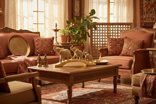 Luxury Gold Elephant Family Showpiece on Arch Base | Contemporary Home Decor