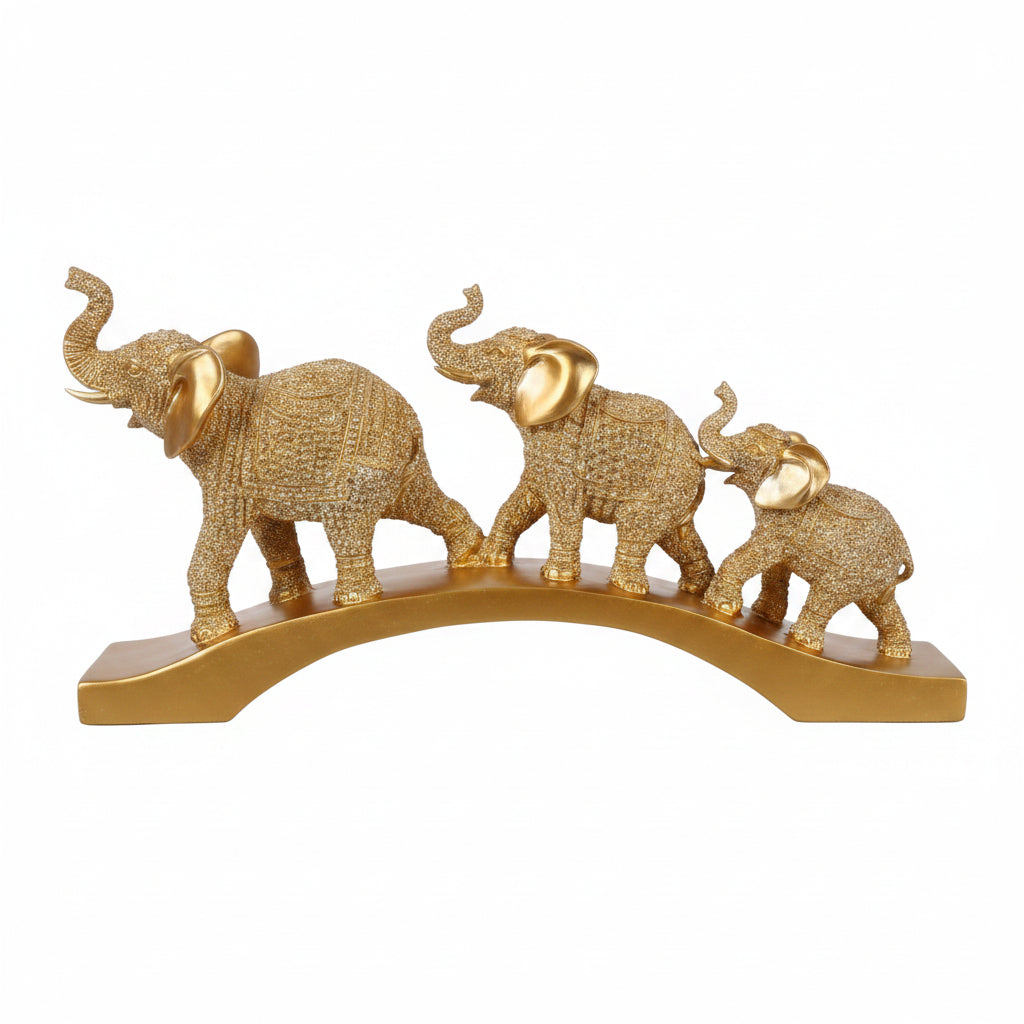 Luxury Gold Elephant Family Showpiece on Arch Base | Contemporary Home Decor