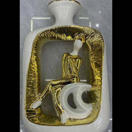 Elegant Modern Dancer Ceramic Vase in Black and Gold