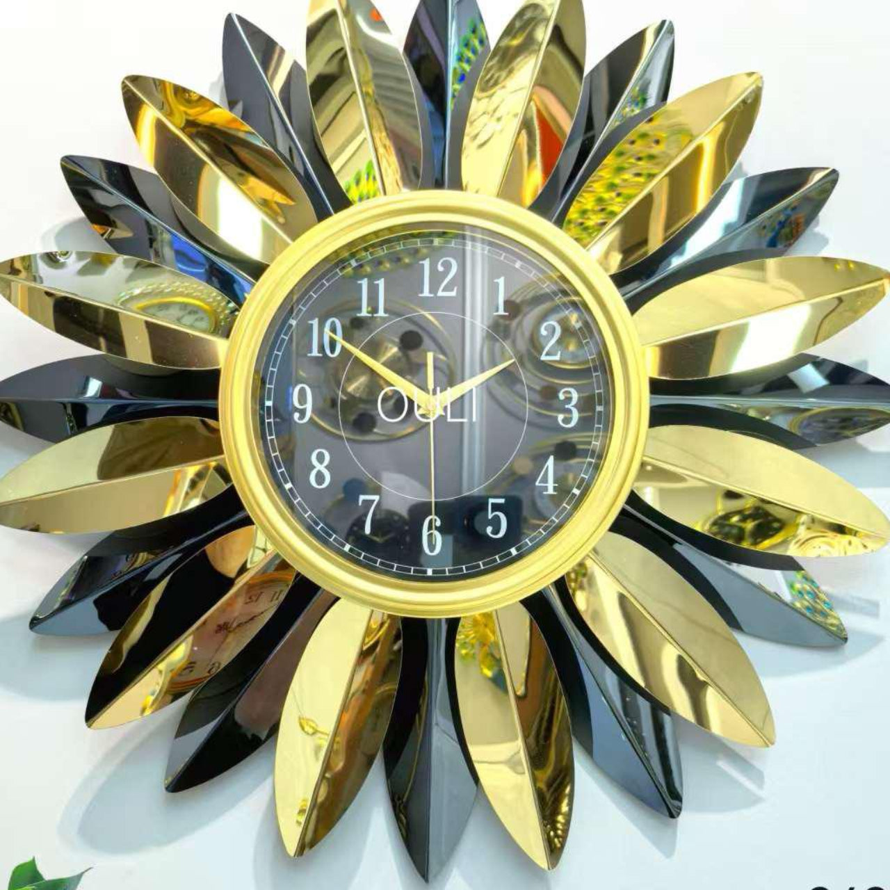 Large 60cm Gold and Black Sunburst Wall Clock