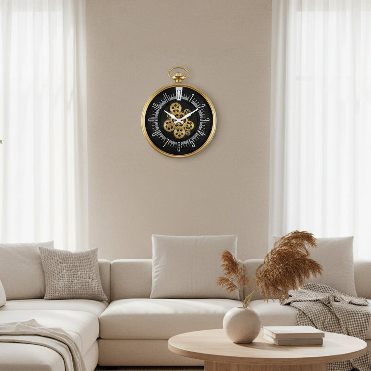 Luxury Oversized Pocket Watch Wall Clock with Moving Gears