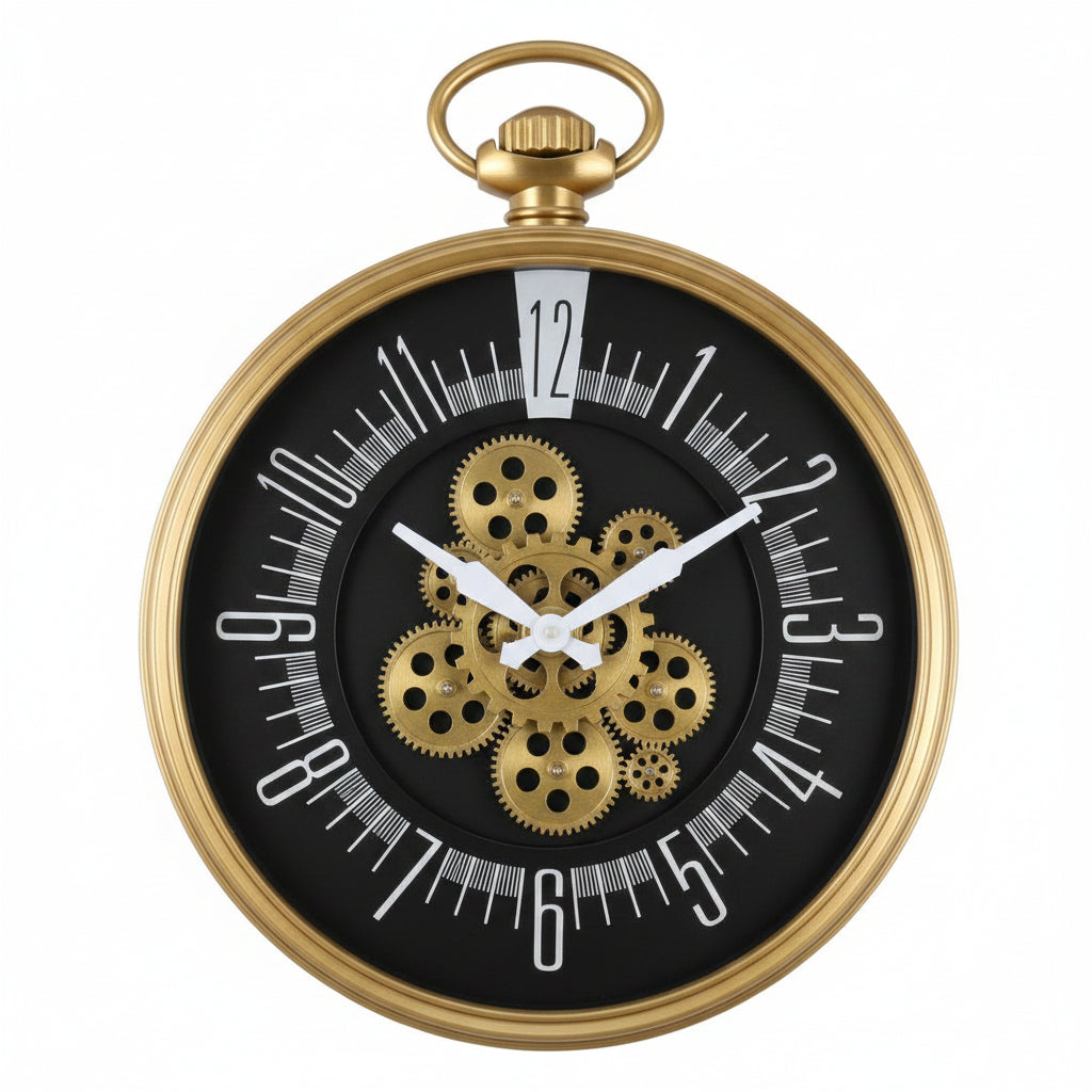 Luxury Oversized Pocket Watch Wall Clock with Moving Gears