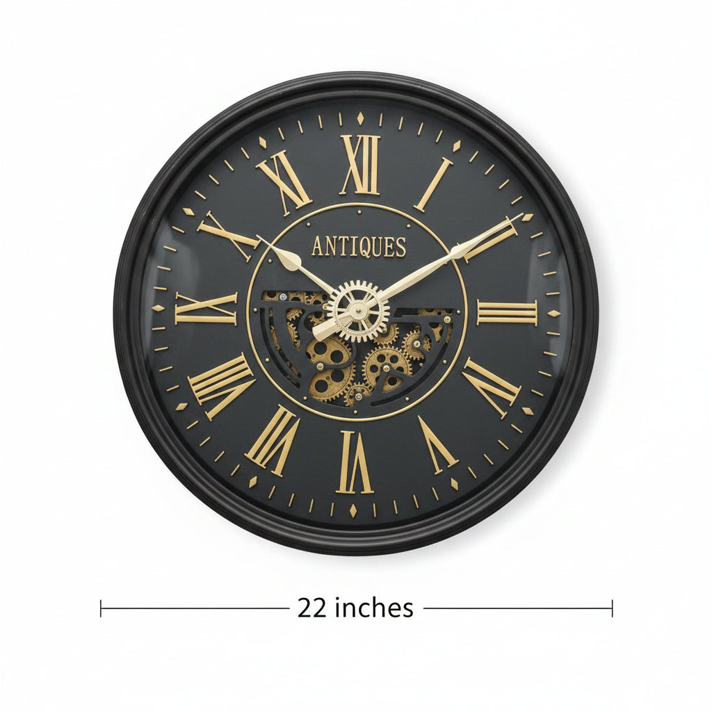 Luxury Designer Roman Numeral Gear Clock – 22 Inch Acrylic Wall Décor