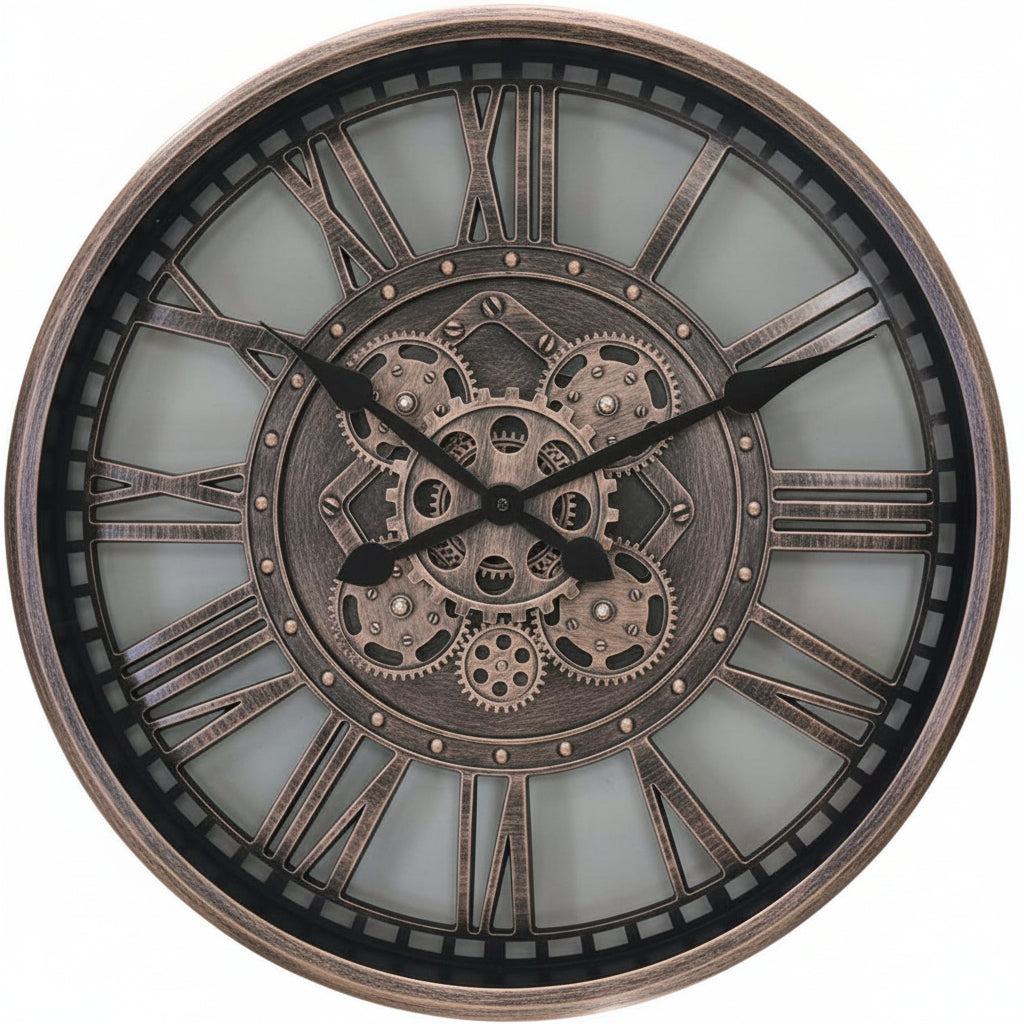 Large 22-Inch Vintage Wall Clock with Moving Gears