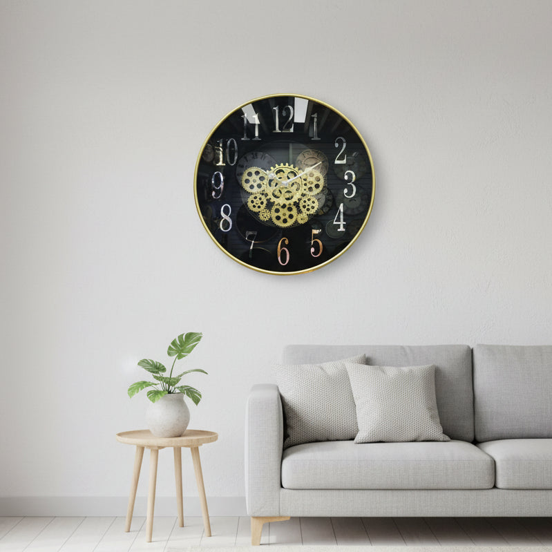 Designer Black Dial Gold Gear Clock