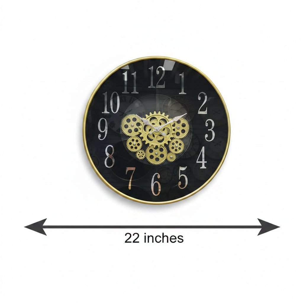 Designer Black Dial Gold Gear Clock