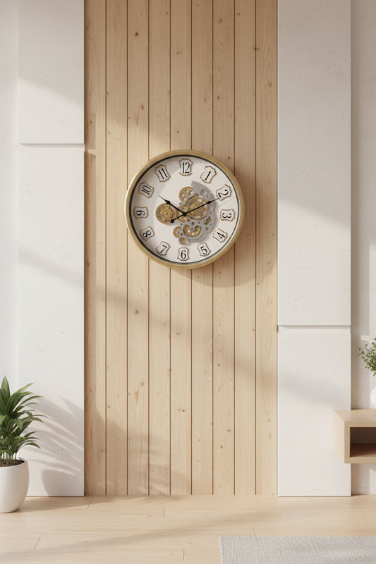 Luxury White Designer Gear Wall Clock – 22 Inch Acrylic Home Décor