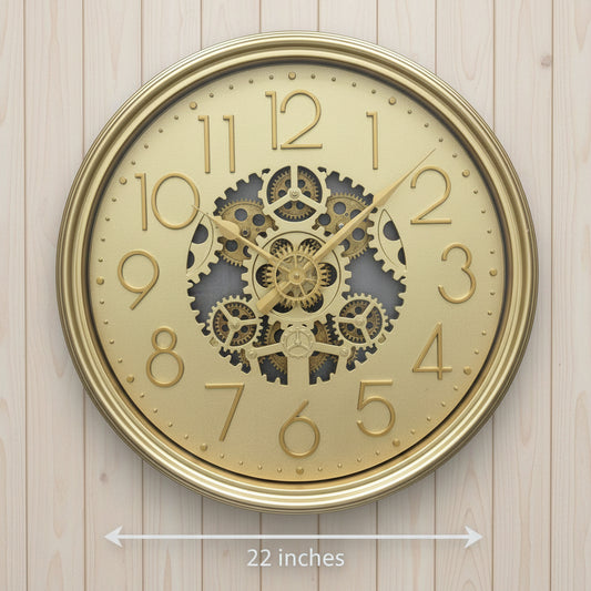 Designer Gold 22-inches Skeleton Gear Clock