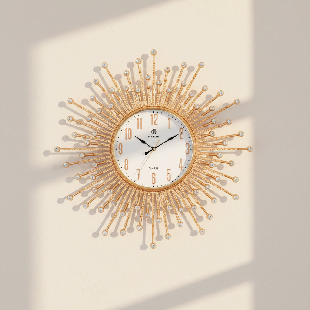 Designer Golden Radiance Sunburst Wall Clock