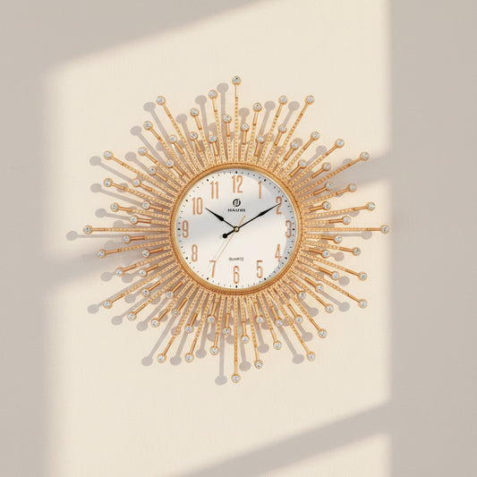 Designer Golden Radiance Sunburst Wall Clock
