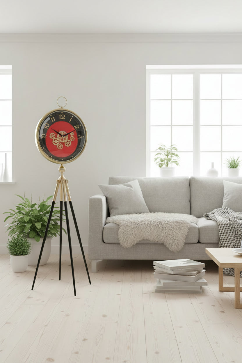 Royal Bold Crimson Tripod Clock With Red Dial