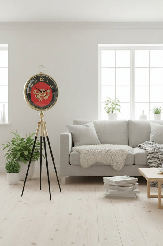 Royal Bold Crimson Tripod Clock With Red Dial