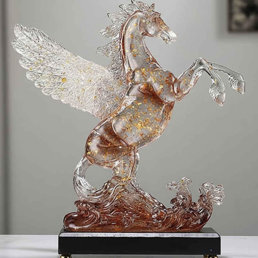 Premium Crystal Resin Pegasus Statue with Luxury Gold Leaf Flakes