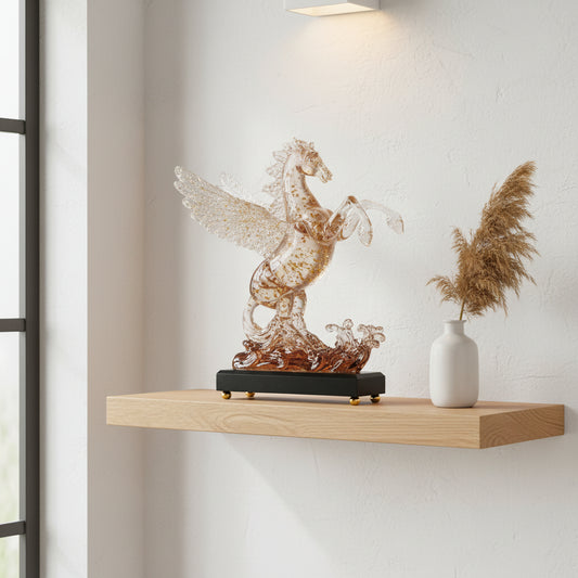 Premium Crystal Resin Pegasus Statue with Luxury Gold Leaf Flakes